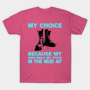 Boots over high heels! Pop art design! T-Shirt